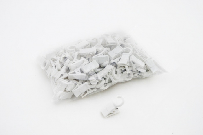 Зажимы для штор (белые 100шт) с пластиковым крючком