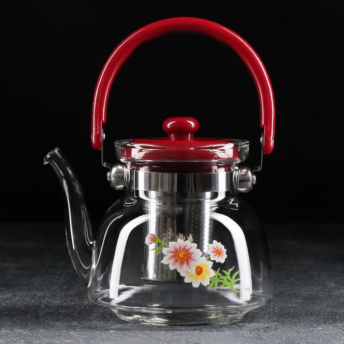 Чайник стеклянный заварочный термостойкий  с пласт. ручкой Vertex-Dogrose 1100 мл 8013- VS