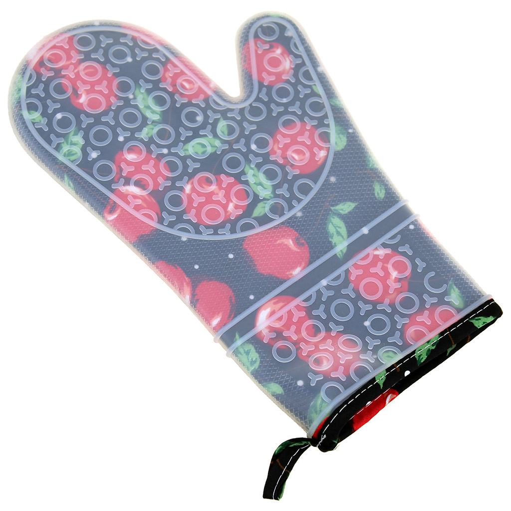Прихватка-варежка (рукавица) силиконовая 30х18,5х1,5см, подкладка хлопок с ватином, цвета микс_small