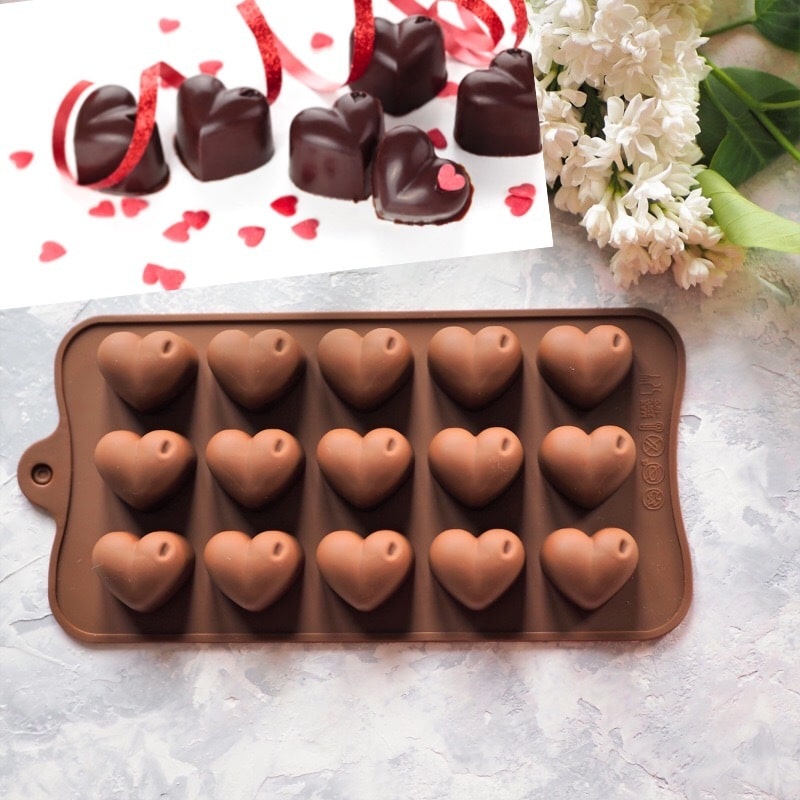 Форма для шоколада силикон "Сердечки" 15 ячеек (3х2,5 см)_small