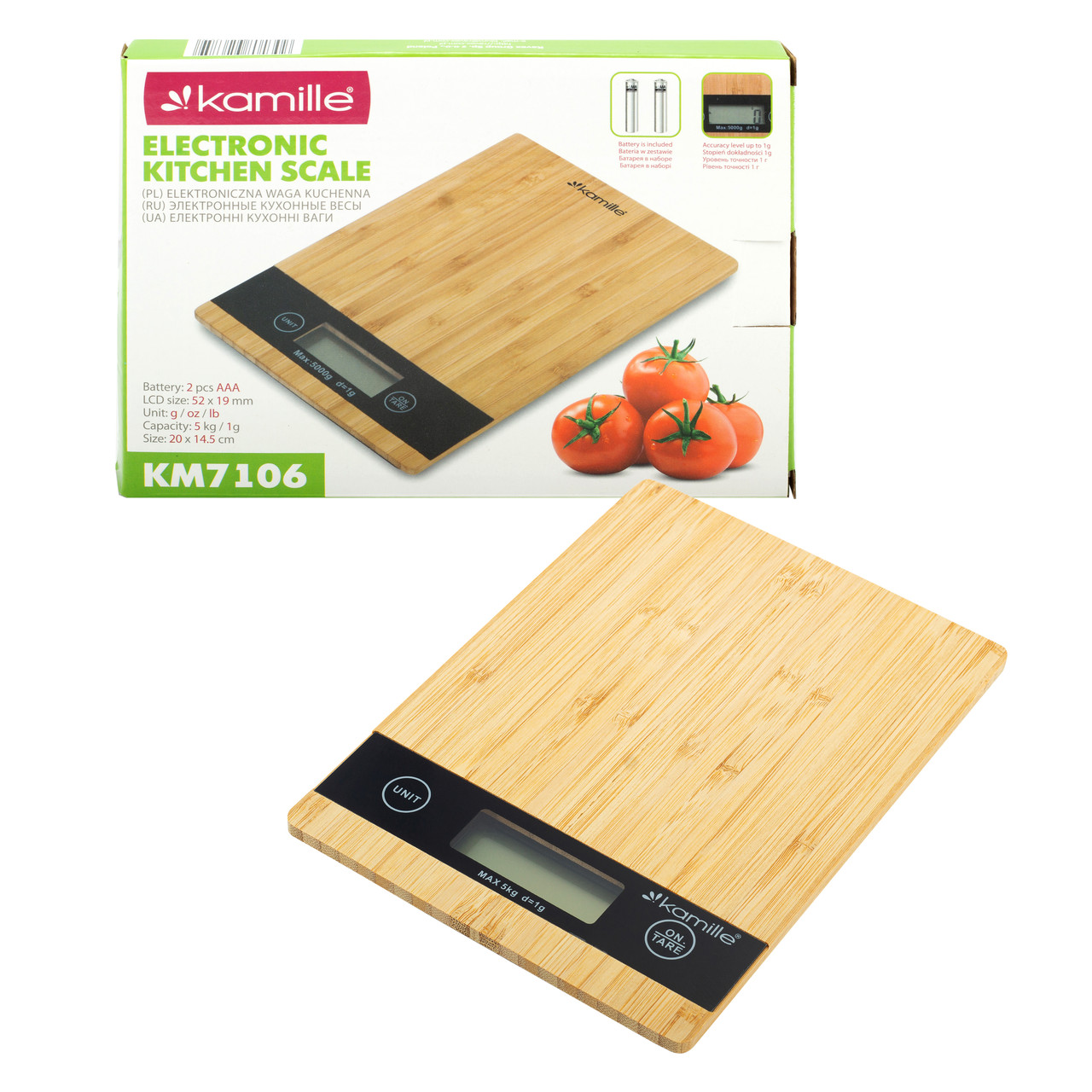 Весы кухонные электронные Kamille KM-7106 (20х14,5 см) бамбуковые _small