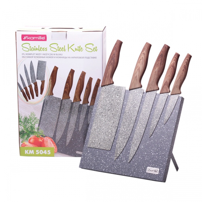 Набор кухонных ножей 6 предметов Kamille KM-5045 (5 ножей на магнитной подставке)_small
